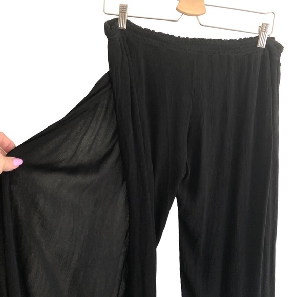 Becca Gauzy Rayon Beach Cover Up Pants Open Leg 1X Black - Picture 3 of 10